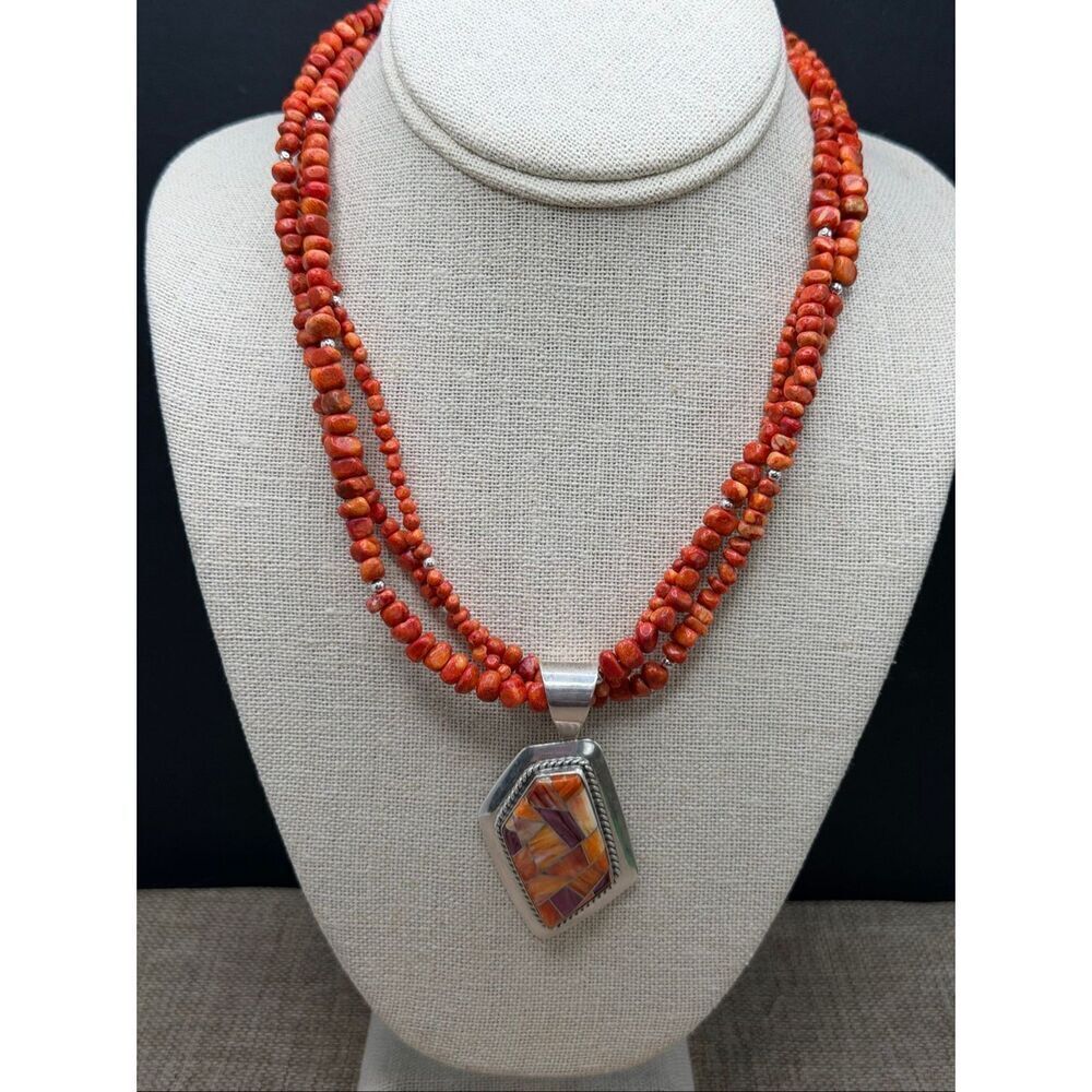 Jay King Desert Rose Trading 925 Sterling Spiny Oyster & Coral Necklace
